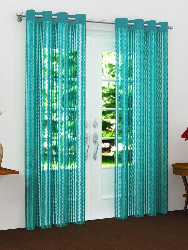 Turquoise Blue Set Of 2 Sheer Semi, Turquoise Blue Curtains