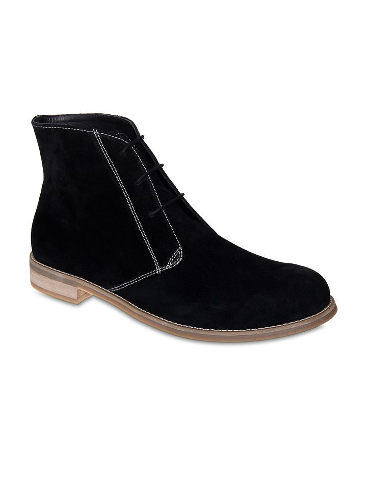 Buy LOZANO Men Black Suede Flat Boots Casual Shoes for Men