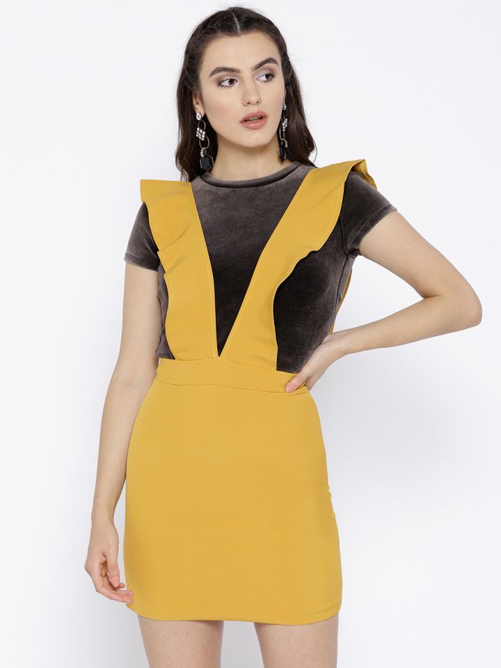 mustard yellow pinafore dress