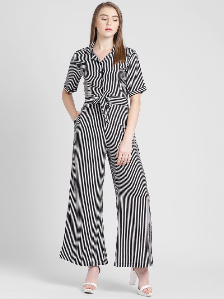 Black and white striped culotte jumpsuit new arrivals