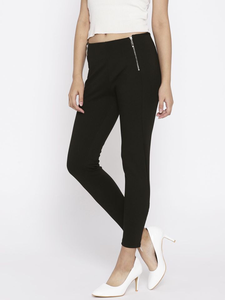 ELLE Black Solid Cropped Treggings