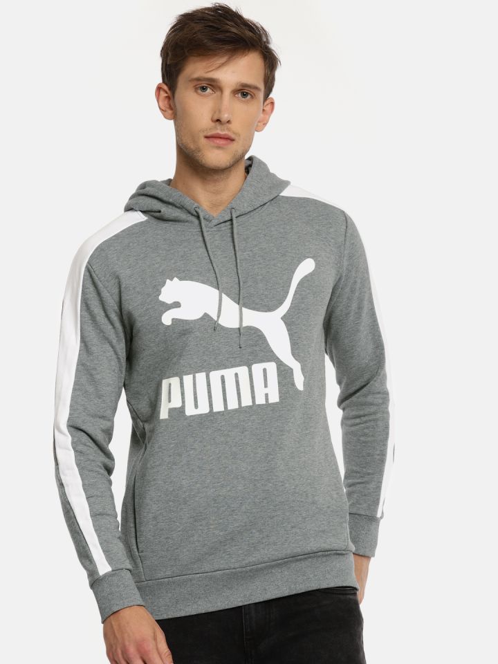 Buy Puma Men Grey Solid Classics T7 Logo Hooded Sweatshirt