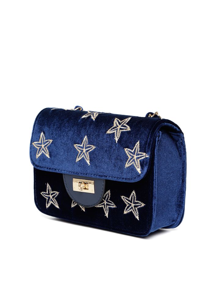 Buy ToniQ Navy Blue Beige Self Design Sling Bag Handbags for