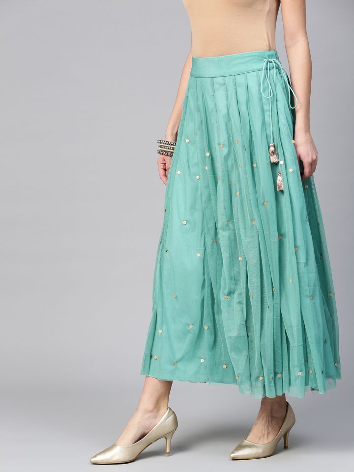 Green net on sale maxi skirt