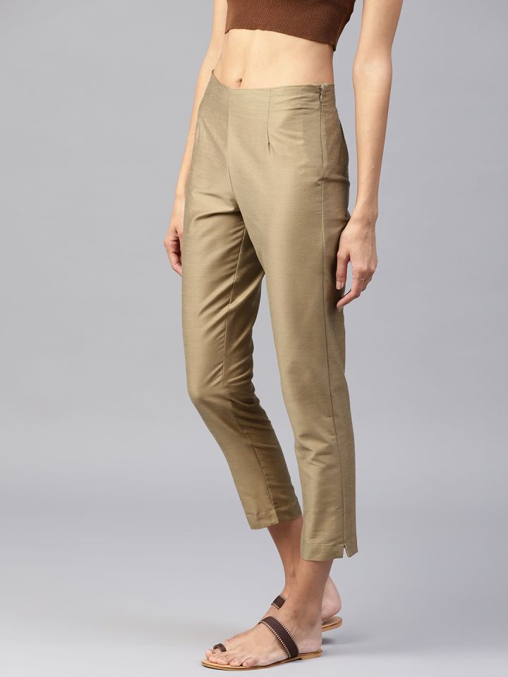 Buy Smarty Pants Women Mustard Yellow Smart Regular Fit Solid Cigarette  Trousers  Trousers for Women 8829515  Myntra