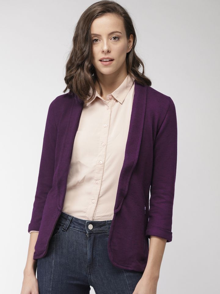 Buy Bossini Women Purple Solid Open Front Jacket Jackets for