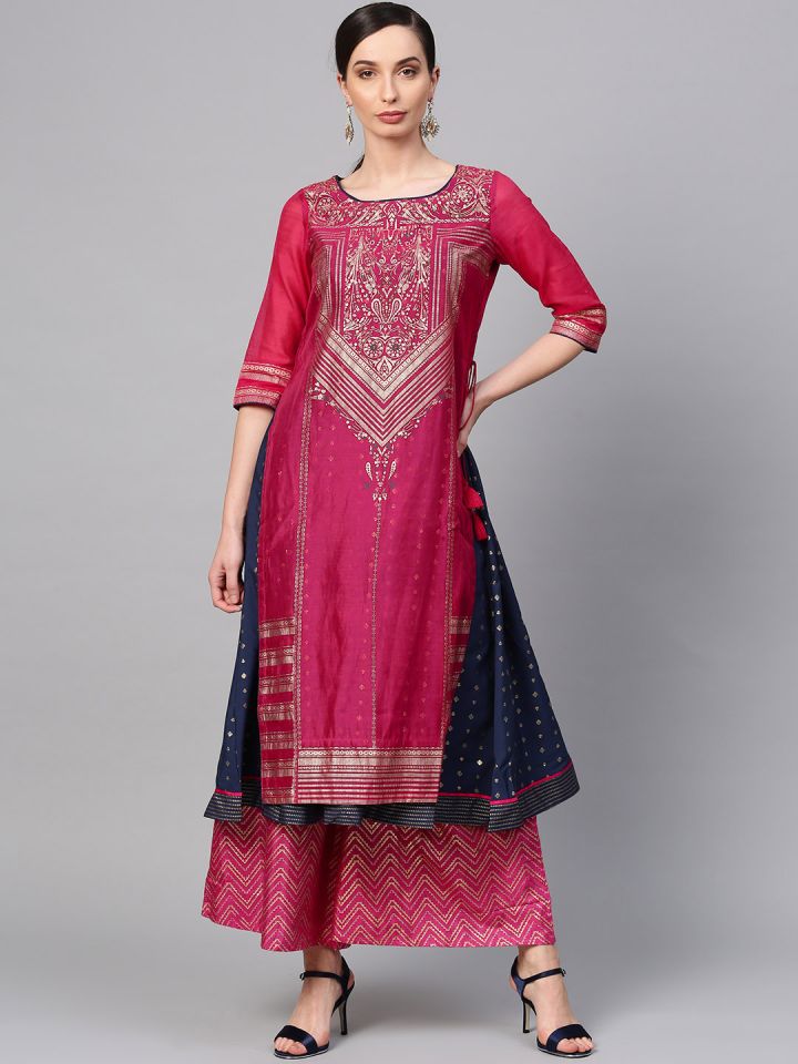 Wallpaper Buy Wishful By W Women Magenta Navy Blue Printed Layered A Line For Free