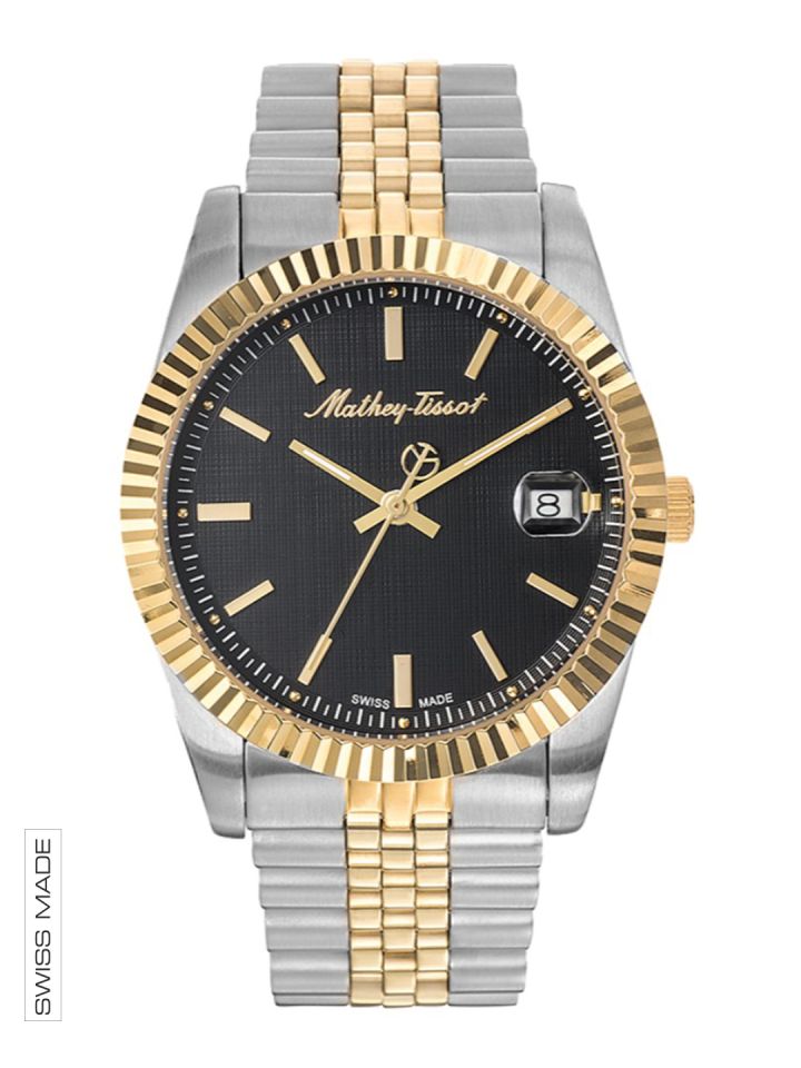 Buy Mathey Tissot Men Black Brass Dial Gold Toned Stainless