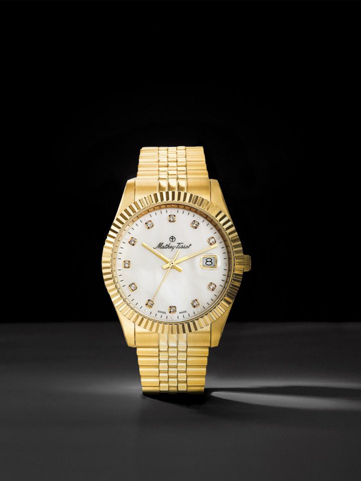 Buy Mathey Tissot Men White Brass Dial Gold Plated Stainless