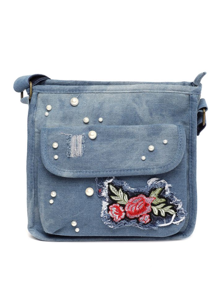 Buy Ginger By Lifestyle Blue Embellished Denim Sling Bag