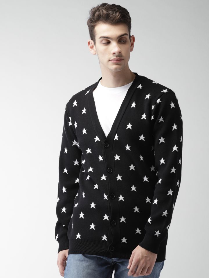 mens black and white cardigan