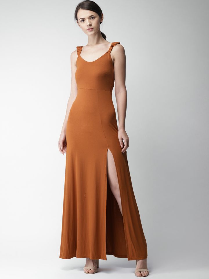 FOREVER 21 Women Rust Orange Solid Maxi Dress