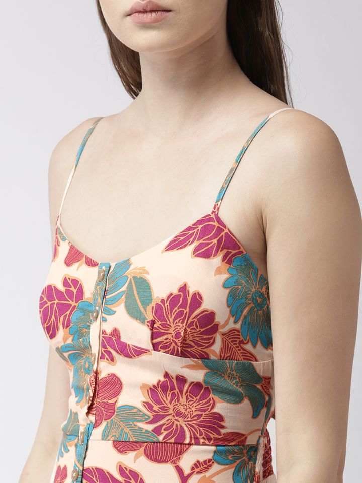 Buy Forever 21 Women Peach Coloured Magenta Floral Printed Fit Flare Dress Dresses For Women 6932319 Myntra