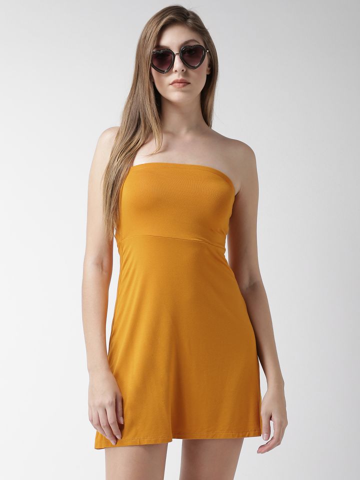 Buy FOREVER 21 Women Mustard Yellow Solid Tube Empire Dress