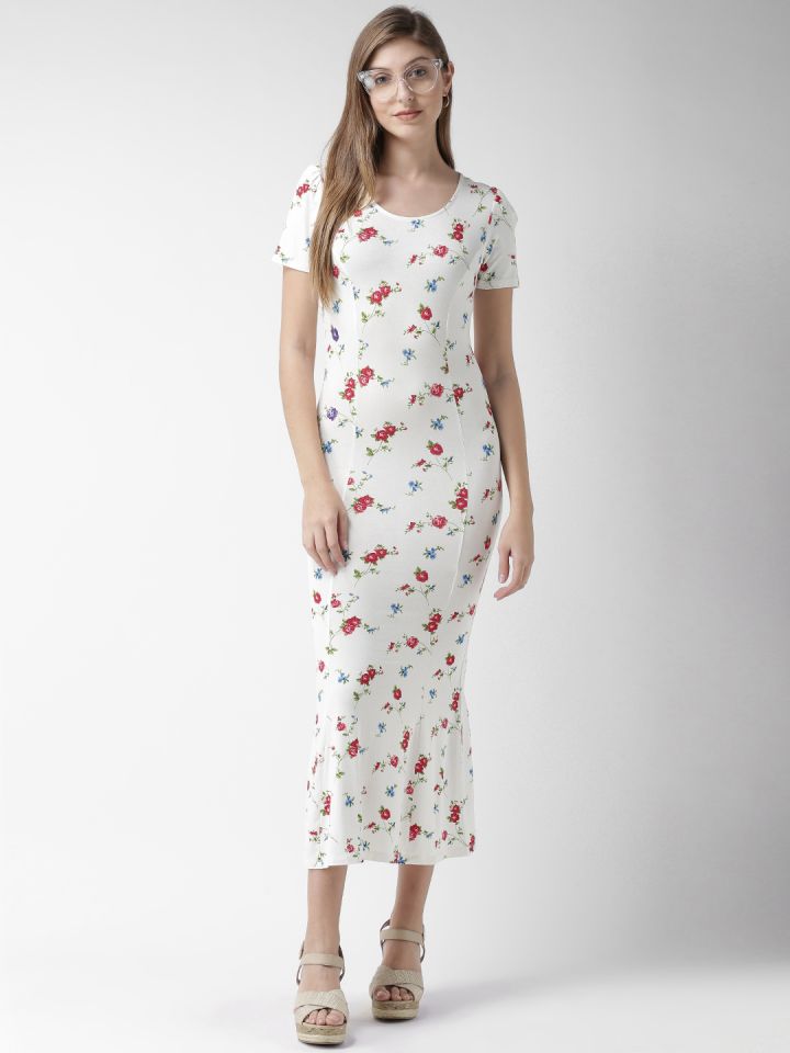 white dress with red floral print