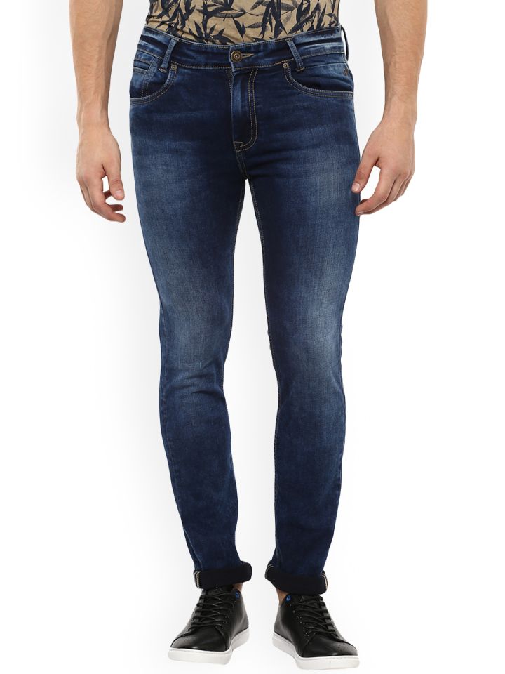 Buy Mufti Men Blue Straight Fit Mid Rise Clean Look Stretchable