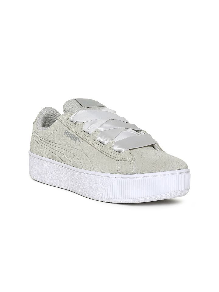 Buy Puma Girls Grey Vikky Ribbon Jr Suede Platform Sneakers