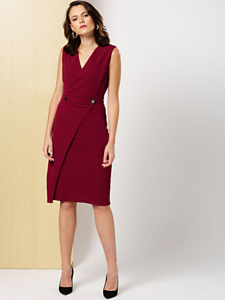 Buy Her By Invictus Women Maroon Solid Sheath Dress Dresses for