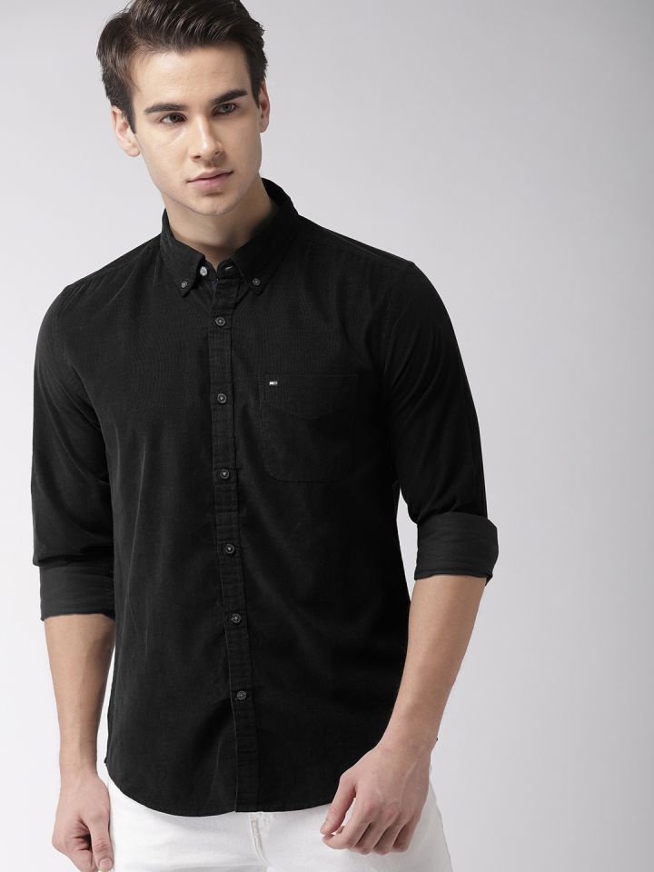 Tommy Hilfiger Men Black New York Slim Fit Solid Casual Corduroy Shirt