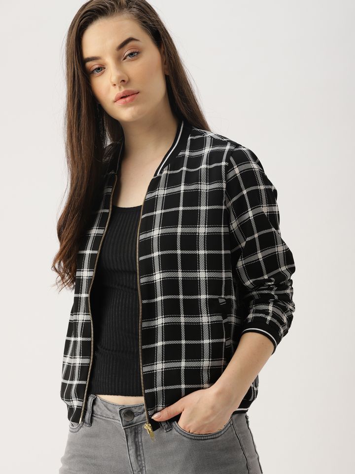 checked bomber jacket womens