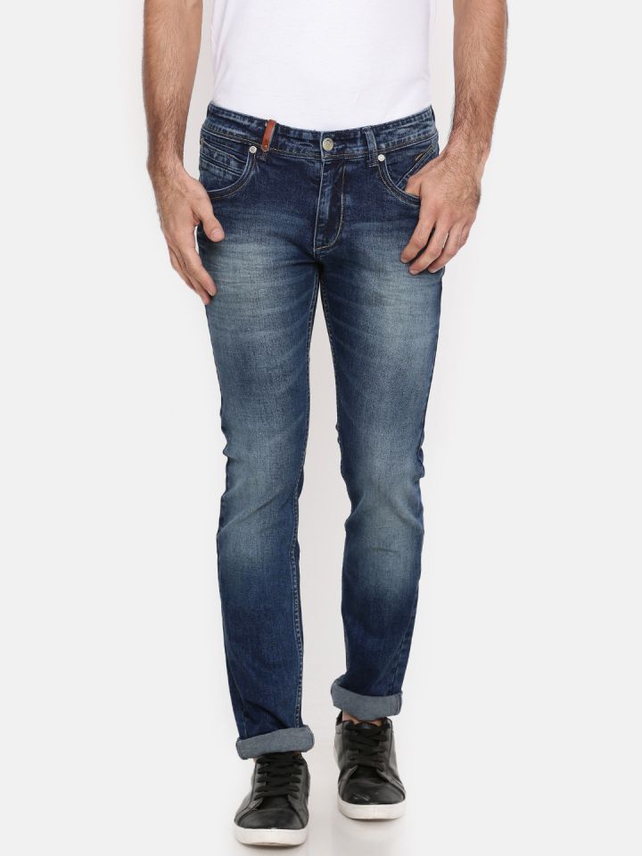 Buy Oxemberg Men Blue Slim Fit Mid Rise Clean Look Stretchable