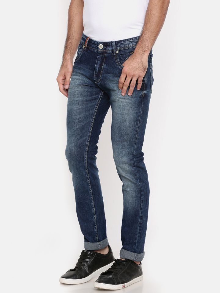 Buy Oxemberg Men Blue Slim Fit Mid Rise Clean Look Stretchable