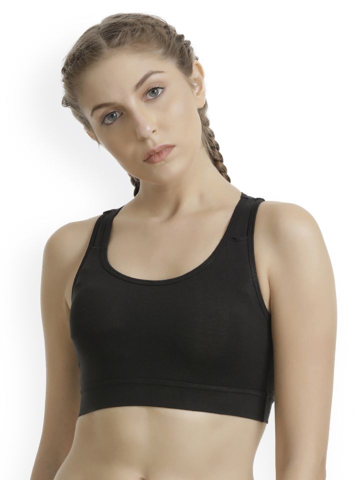 Buy Zelocity By Zivame Black Solid Non Wired Non Padded Sports Bra