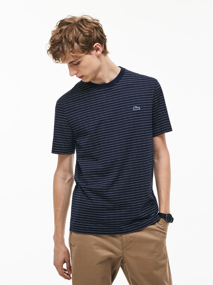 Buy Lacoste Men Navy Blue Striped Round Neck T Shirt Tshirts for