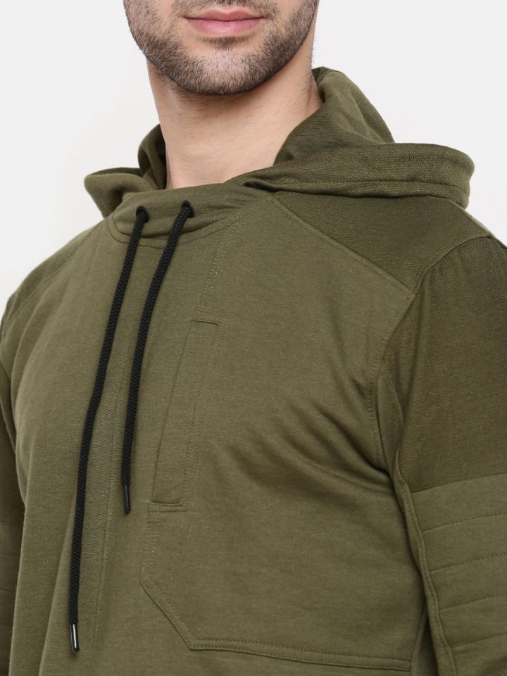 SKULT by Shahid Kapoor Men Olive Green Solid Hooded Sweatshirt
