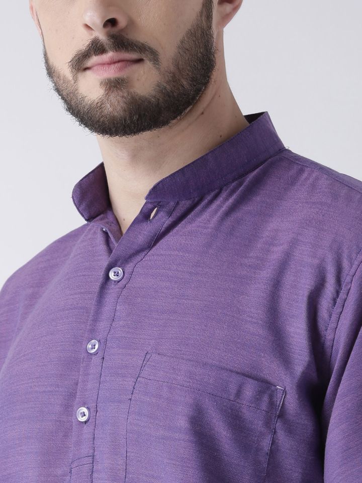 Buy Hangup Men Purple Solid Straight Kurta Kurtas For Men