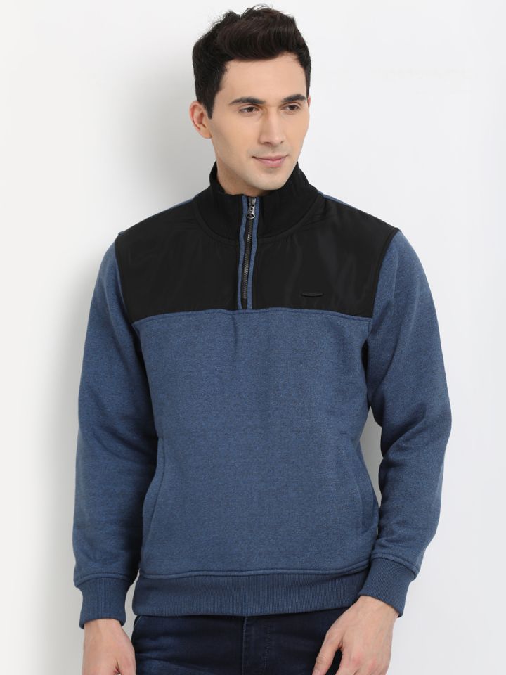 Buy T Base Men Blue Black Colourblocked Sweatshirts