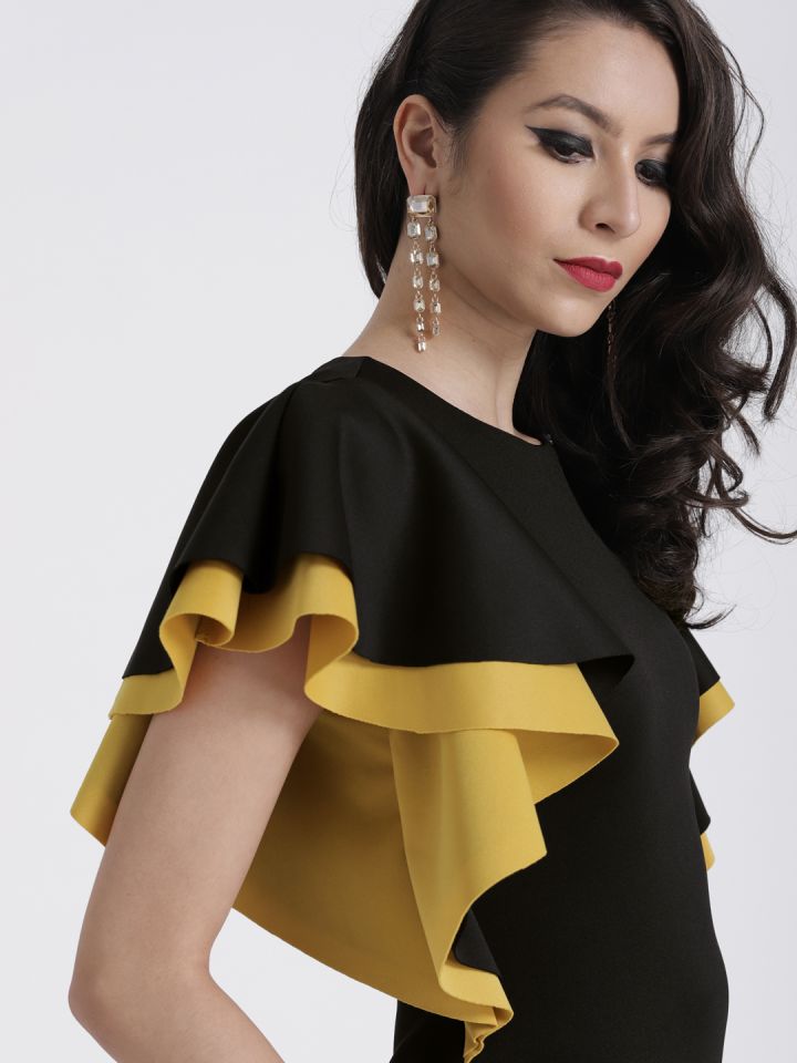 Buy SASSAFRAS Black Ruffled Flared Sleeve Bodycon Scuba Dress - Dresses for  Women 6960340