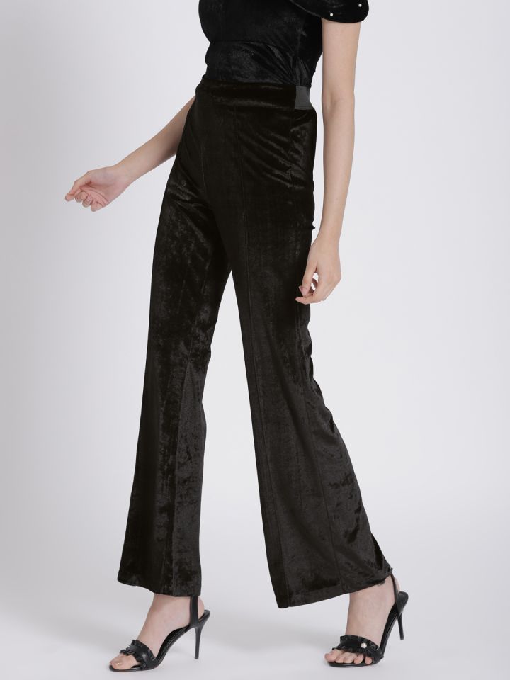 Black Solid Velvet Trousers