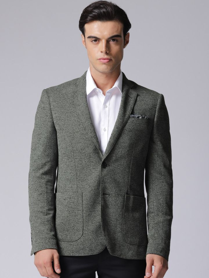 True Blue Men Charcoal Grey Solid Single Breasted Formal Blazer