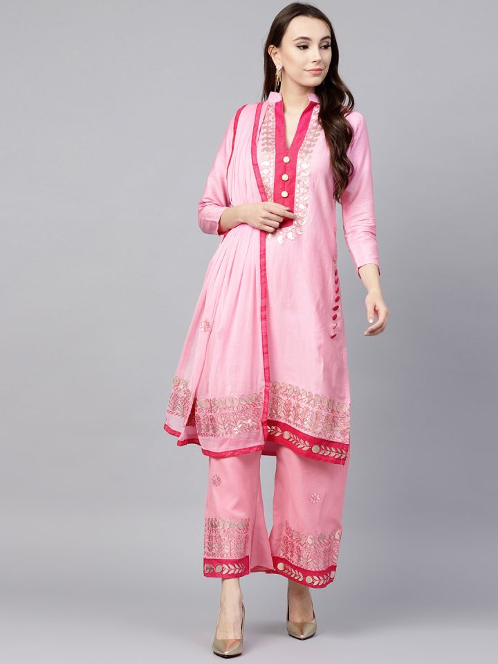 Buy Saree Mall Pink Gota Patti Unstitched Dress Material Myntra