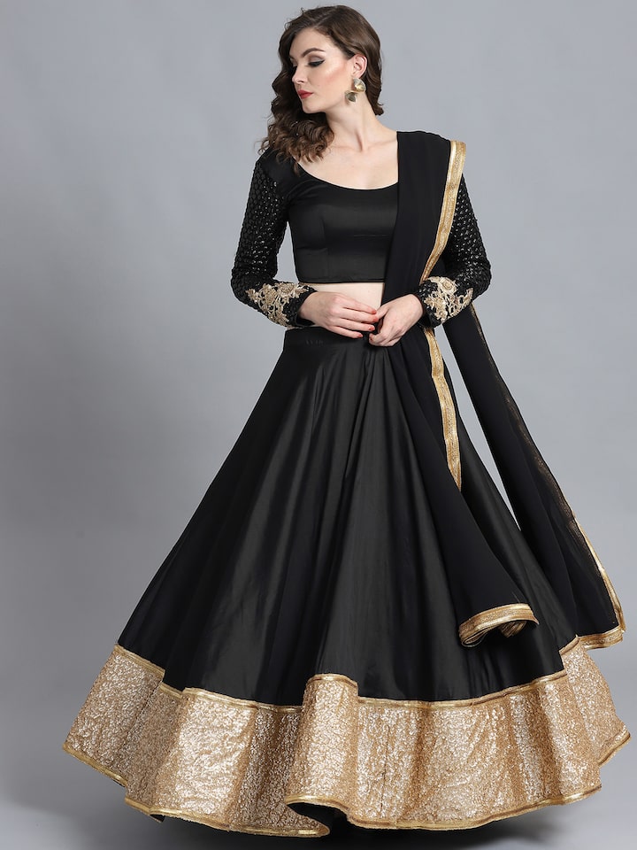 Buy Khwaab by Sanjana Lakhani Black Blouse Embroidered Floral Vine Lehenga  Set Online | Aza Fashions