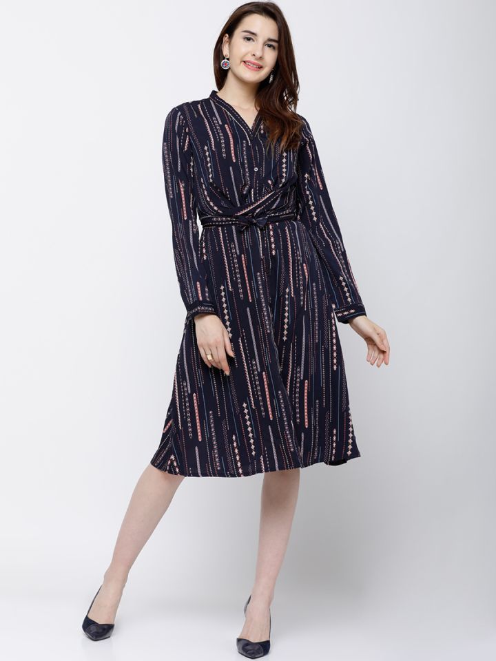 tokyo talkies women navy blue printed shirt dress