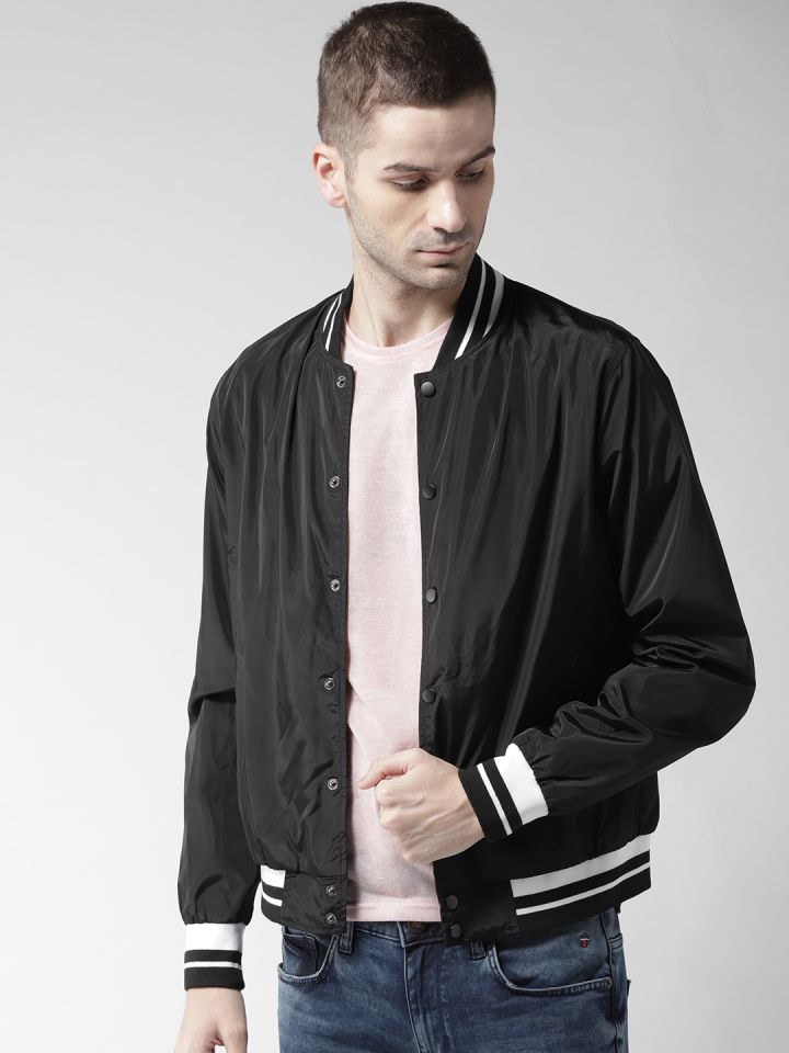 Buy FOREVER 21 Men Black Solid Varsity Jacket Jackets for Men