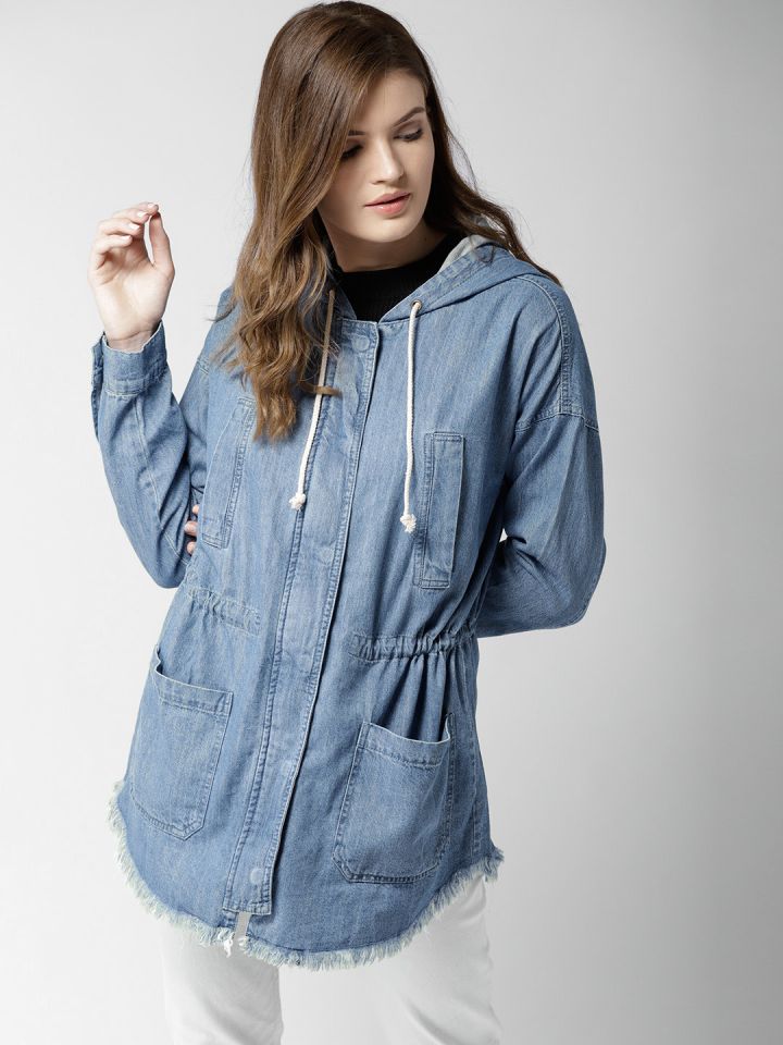 Forever 21 Womens Blue Button Up Hooded Parka Jacket Coat - Size