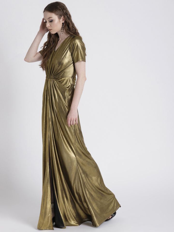 Buy FabAlley Women Gold Toned Front Drape Maxi Dress - Dresses for Women  6980331