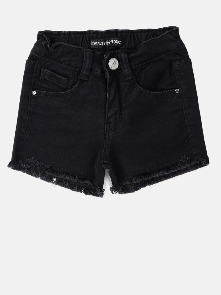 VITAMINS Girls Black Solid Denim Shorts