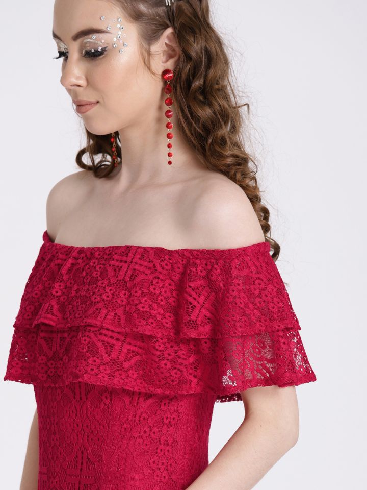 Off the shoulder lace midi dress 2025