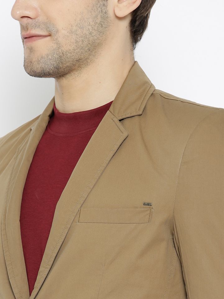 Buy SPYKAR Men Khaki Solid Single Breasted Casual Blazer Blazers