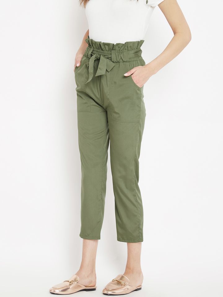 Buy PANIT Women Olive Green Cropped Peg Trousers  Trousers for Women  6993400  Myntra