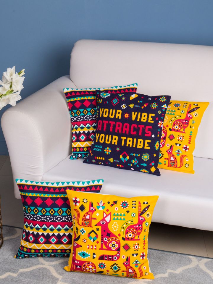 Buy Chumbak Multicoloured Set Of 5 Ethnic Motifs Square Cushion