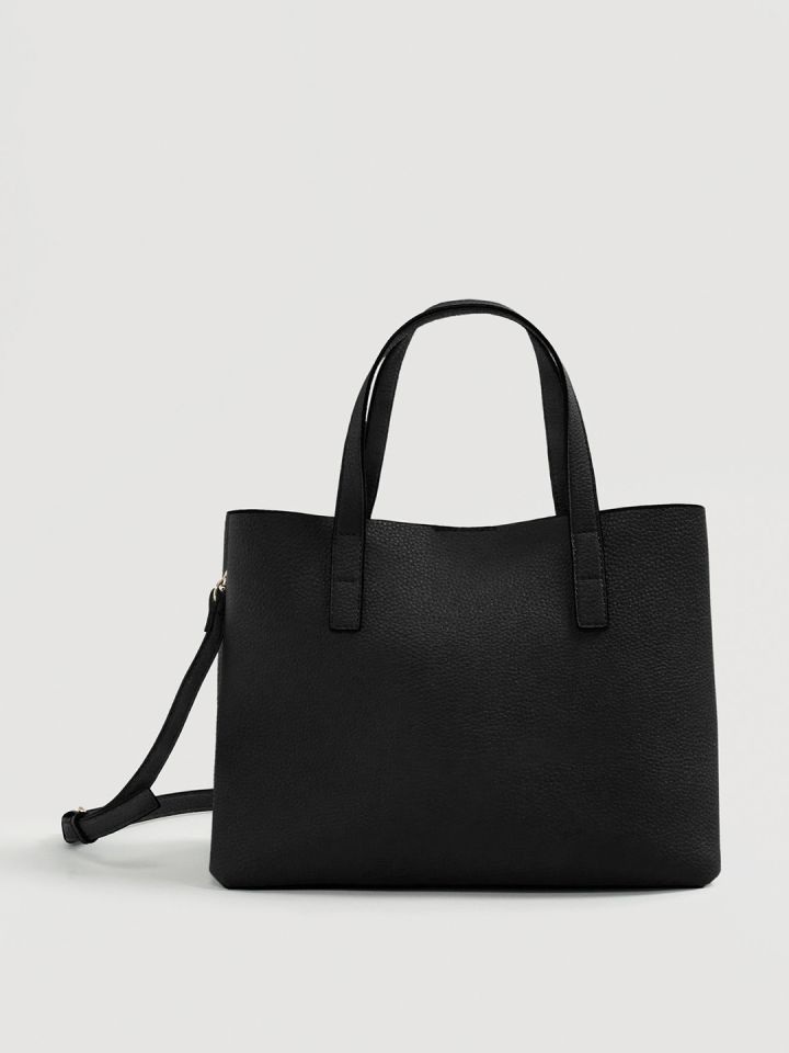 MANGO Black Solid Handheld Bag with Detachable Sling Strap