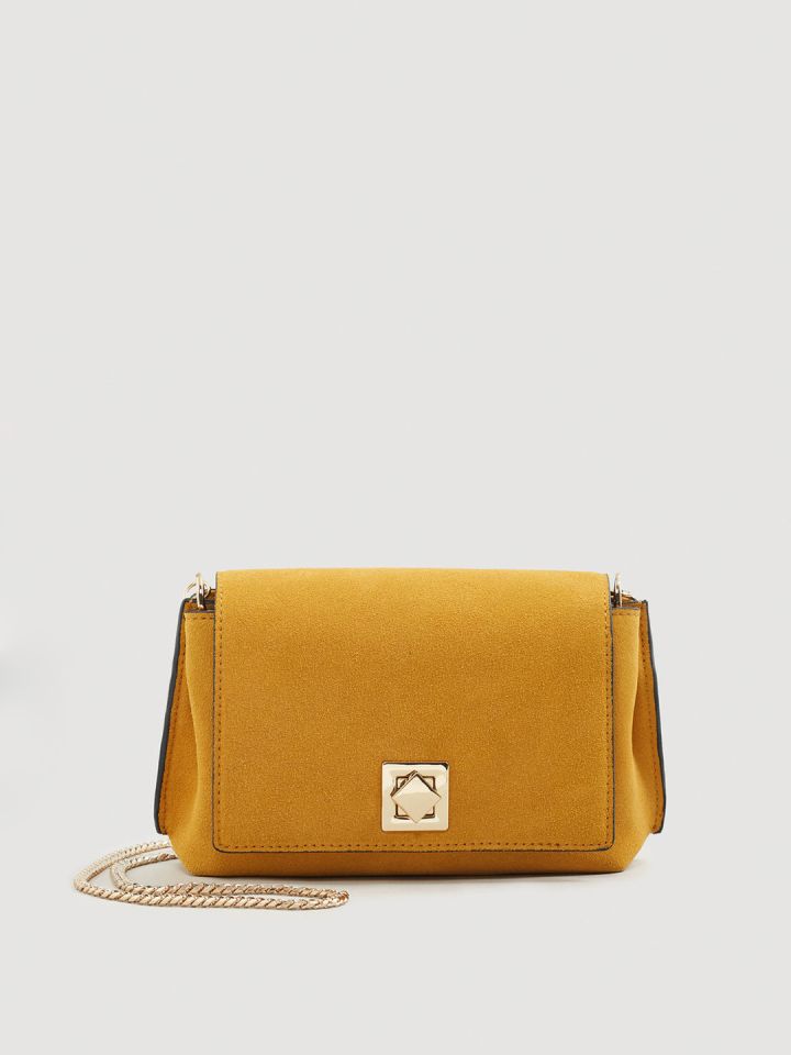 MANGO Mustard Yellow Solid Suede Sling Bag