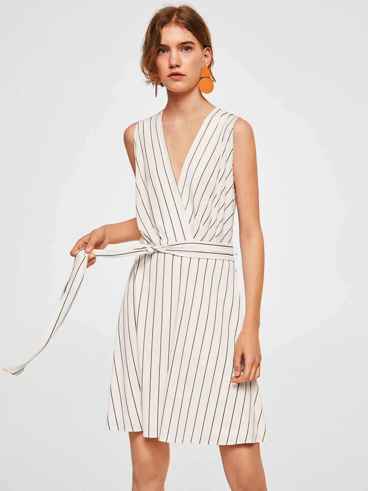 black and white striped wrap dress