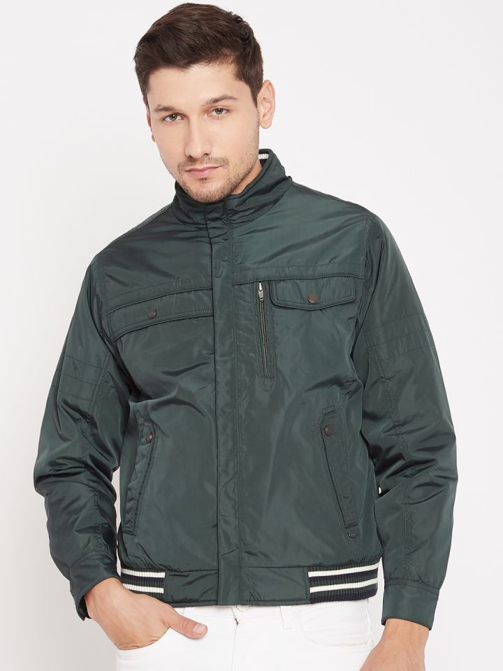Duke Men Olive Green Solid Bomber Jacket