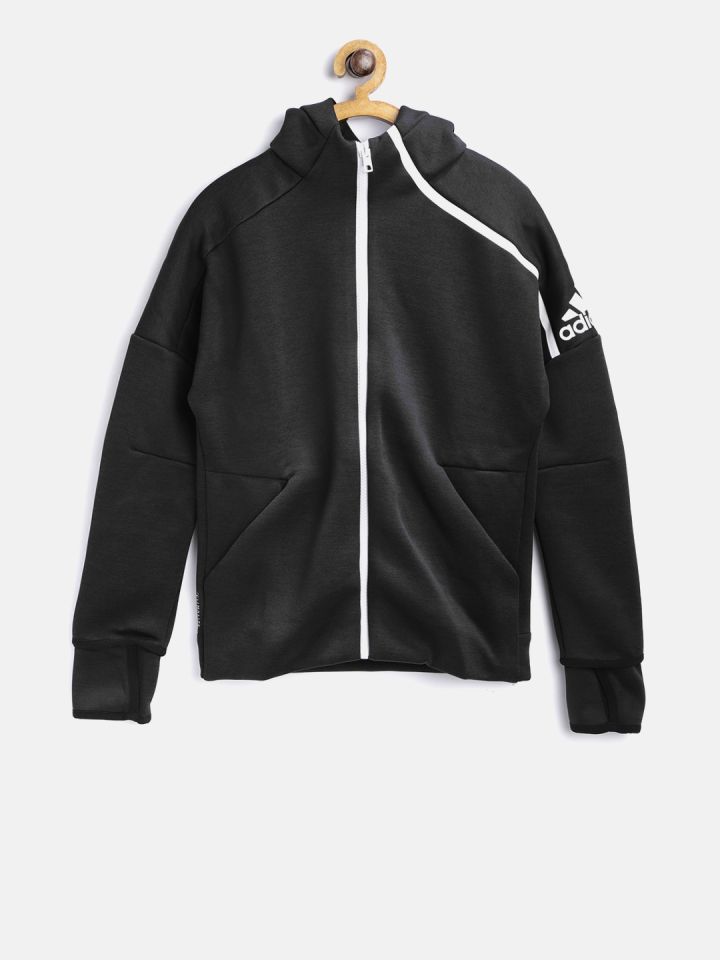 ADIDAS Boys Black Solid YB ZNE HD 3.0 Hooded Sweatshirt